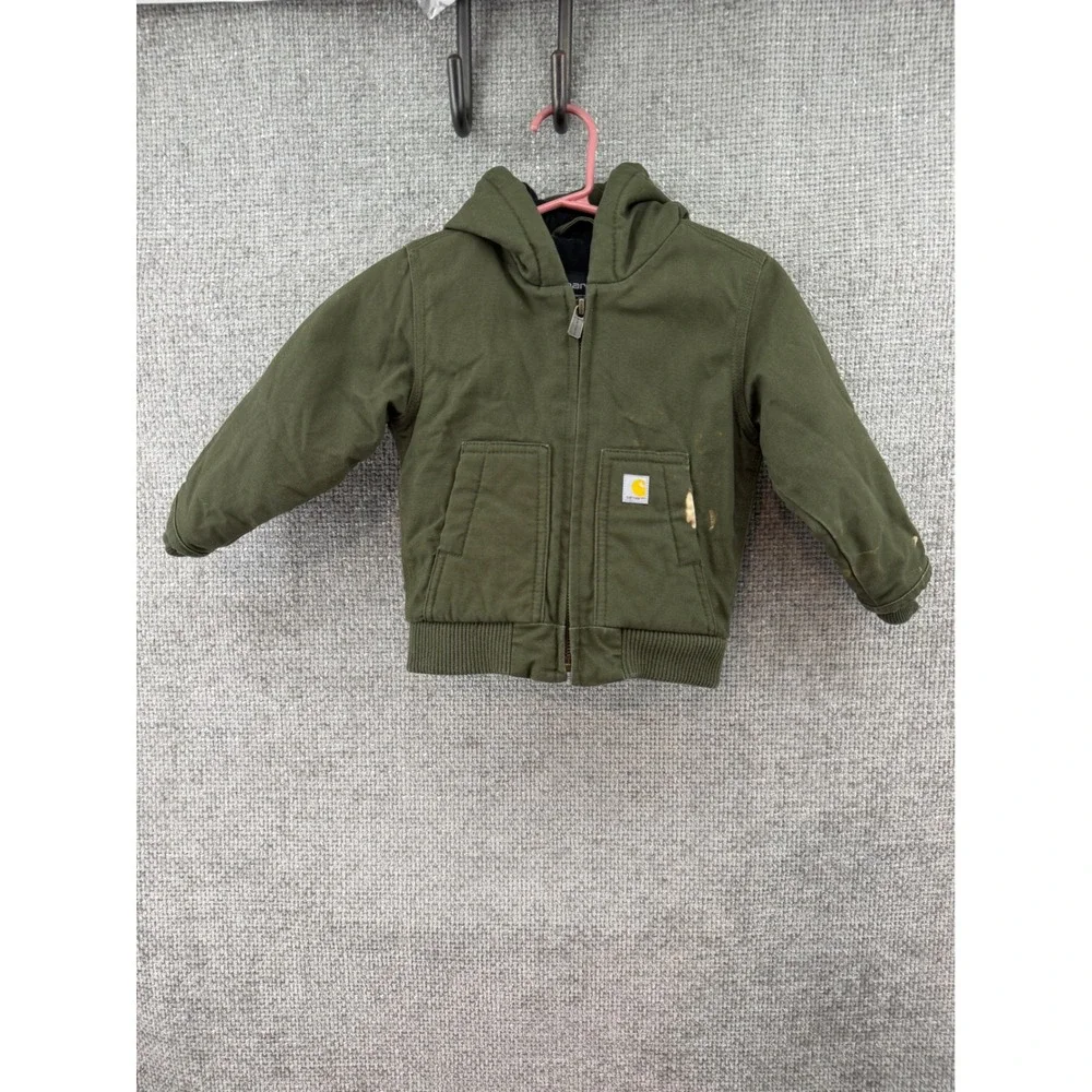 Carhartt‎ Hooded Canvas Jacket Kids 12M Olive Green Quilted Lining